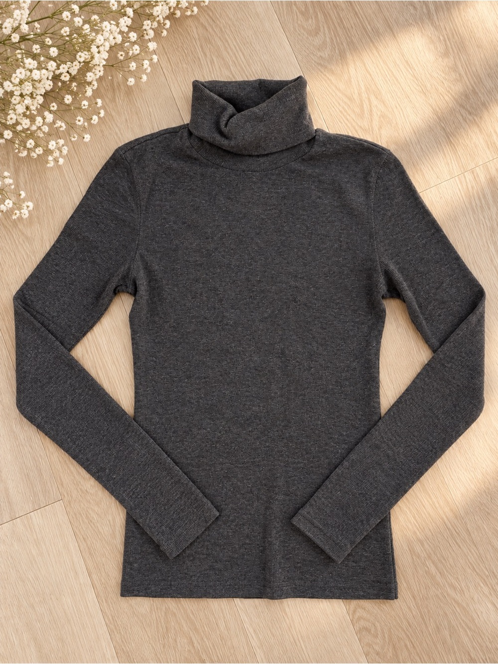 Everlane Charcoal Gray Ribbed Turtleneck Long Sleeve Top Size S
